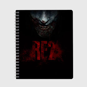 Тетрадь с принтом Resident Evil 2 в Новосибирске, 100% бумага | 48 листов, плотность листов — 60 г/м2, плотность картонной обложки — 250 г/м2. Листы скреплены сбоку удобной пружинной спиралью. Уголки страниц и обложки скругленные. Цвет линий — светло-серый
 | 2 | 2019 | dark | evil | game | horror | resident | zombie | зомби | зубы | игра | кровь | лого | обитель зла | ужас
