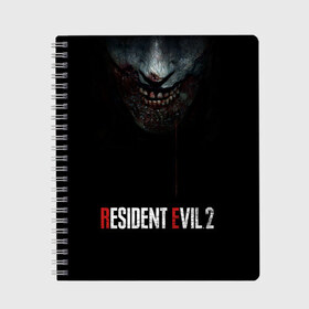 Тетрадь с принтом Resident Evil 2 в Новосибирске, 100% бумага | 48 листов, плотность листов — 60 г/м2, плотность картонной обложки — 250 г/м2. Листы скреплены сбоку удобной пружинной спиралью. Уголки страниц и обложки скругленные. Цвет линий — светло-серый
 | 2 | 2019 | dark | evil | game | horror | resident | zombie | зомби | зубы | игра | кровь | лого | обитель зла | ужас