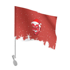 Флаг для автомобиля с принтом Сатана Санта в Новосибирске, 100% полиэстер | Размер: 30*21 см | 2019 |  снег | агрессивный санта | дед мороз | демон | дьявол | злой санта | злость | новогодний | новый год | новый год 2019 | опасность | санта | сантасатана | сатана | снежинки