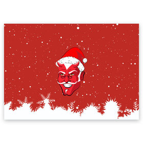 Поздравительная открытка с принтом Сатана Санта в Новосибирске, 100% бумага | плотность бумаги 280 г/м2, матовая, на обратной стороне линовка и место для марки
 | 2019 |  снег | агрессивный санта | дед мороз | демон | дьявол | злой санта | злость | новогодний | новый год | новый год 2019 | опасность | санта | сантасатана | сатана | снежинки