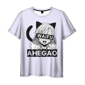 Мужская футболка 3D с принтом Ahegao в Новосибирске, 100% полиэфир | прямой крой, круглый вырез горловины, длина до линии бедер | ahegao | аниме | ахегао | мульт | мультфильм | сенпай | сэмпай