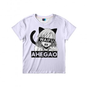 Детская футболка 3D с принтом Ahegao в Новосибирске, 100% гипоаллергенный полиэфир | прямой крой, круглый вырез горловины, длина до линии бедер, чуть спущенное плечо, ткань немного тянется | ahegao | аниме | ахегао | мульт | мультфильм | сенпай | сэмпай