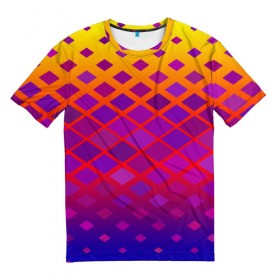 Мужская футболка 3D с принтом Красочная Геометрия в Новосибирске, 100% полиэфир | прямой крой, круглый вырез горловины, длина до линии бедер | romb | абстракция | геометрия | ромб