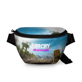 Поясная сумка 3D с принтом FAR CRY NEW DAWN в Новосибирске, 100% полиэстер | плотная ткань, ремень с регулируемой длиной, внутри несколько карманов для мелочей, основное отделение и карман с обратной стороны сумки застегиваются на молнию | action | far cry | far cry new dawn | game | gamer | montana | player | shooter | usa | врата эдема | знак | игра | культ | секта | символ | символика | шутер | эдем