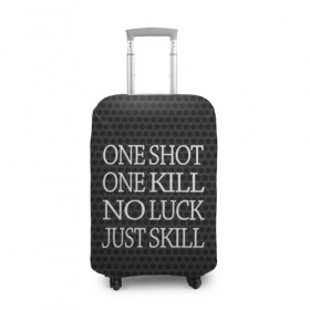 Чехол для чемодана 3D с принтом One Shot One Kill в Новосибирске, 86% полиэфир, 14% спандекс | двустороннее нанесение принта, прорези для ручек и колес | counter strike. one shot | cs go | csgo | game | one kill | ван шот | лого | надпись | серый | текст