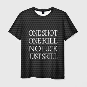 Мужская футболка 3D с принтом One Shot One Kill в Новосибирске, 100% полиэфир | прямой крой, круглый вырез горловины, длина до линии бедер | counter strike. one shot | cs go | csgo | game | one kill | ван шот | лого | надпись | серый | текст