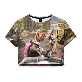 Женская футболка 3D укороченная с принтом Far Cry New Dawn в Новосибирске, 100% полиэстер | круглая горловина, длина футболки до линии талии, рукава с отворотами | 