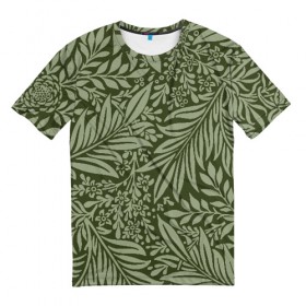 Мужская футболка 3D с принтом Flowers Green в Новосибирске, 100% полиэфир | прямой крой, круглый вырез горловины, длина до линии бедер | Тематика изображения на принте: art | flower | green | абстракция | арт | листья | пано | цветы