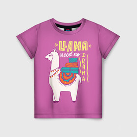 Детская футболка 3D с принтом Lama в Новосибирске, 100% гипоаллергенный полиэфир | прямой крой, круглый вырез горловины, длина до линии бедер, чуть спущенное плечо, ткань немного тянется | glama | lama | анд | горы | дикое | домашнее | животное | индейци | лама | мех | шерсть