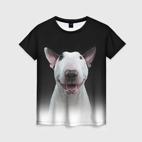 Женская футболка 3D с принтом Oh snap! в Новосибирске, 100% полиэфир ( синтетическое хлопкоподобное полотно) | прямой крой, круглый вырез горловины, длина до линии бедер | Тематика изображения на принте: bull terrier | dog |   | бультерьер | собака
