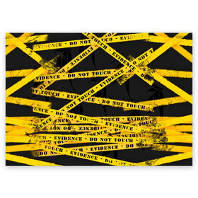 Поздравительная открытка с принтом Улика - не трогать в Новосибирске, 100% бумага | плотность бумаги 280 г/м2, матовая, на обратной стороне линовка и место для марки
 | Тематика изображения на принте: art | black | dark | evidence | fashion | graffiti | paint | stripes | texture | underground | yellow | желтый | краска | лента | опечатано | преступление | улика | черный