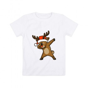 Детская футболка хлопок с принтом Dabbing Deer в Новосибирске, 100% хлопок | круглый вырез горловины, полуприлегающий силуэт, длина до линии бедер | 