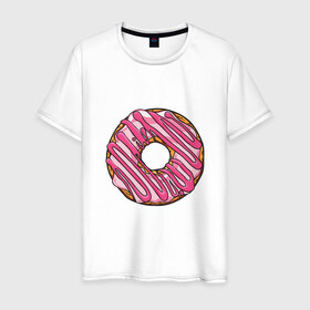 Мужская футболка хлопок с принтом Пончик в Новосибирске, 100% хлопок | прямой крой, круглый вырез горловины, длина до линии бедер, слегка спущенное плечо. | donut | simpsons | барт | вкус | гомер | еда | кафе | кок | кухня | пища | повар | пончик | ресторан | симпсоны | сладкий