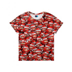 Детская футболка 3D с принтом Новогодние наклзы в Новосибирске, 100% гипоаллергенный полиэфир | прямой крой, круглый вырез горловины, длина до линии бедер, чуть спущенное плечо, ткань немного тянется | Тематика изображения на принте: da way | meme | ехидна | колпак | красный | мем | наклз | новогодний | новый год | соник | шапка