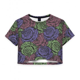 Женская футболка 3D укороченная с принтом Розы Лил Пипа в Новосибирске, 100% полиэстер | круглая горловина, длина футболки до линии талии, рукава с отворотами | gus ahr | lil | lil peep | peep | runaway | лилпип | реп | розы | рэп | узор | хип хоп | эмо