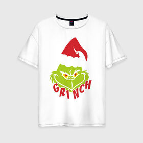 Женская футболка хлопок Oversize с принтом Cristmas Grinch в Новосибирске, 100% хлопок | свободный крой, круглый ворот, спущенный рукав, длина до линии бедер
 | Тематика изображения на принте: grinch | гринч | новый год | рождество