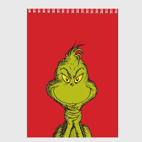 Скетчбук с принтом Grinch в Новосибирске, 100% бумага
 | 48 листов, плотность листов — 100 г/м2, плотность картонной обложки — 250 г/м2. Листы скреплены сверху удобной пружинной спиралью | Тематика изображения на принте: grinch | гринч | новый год | рождество