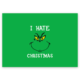 Поздравительная открытка с принтом I hate christmas в Новосибирске, 100% бумага | плотность бумаги 280 г/м2, матовая, на обратной стороне линовка и место для марки
 | Тематика изображения на принте: grinch | гринч | новый год | рождество