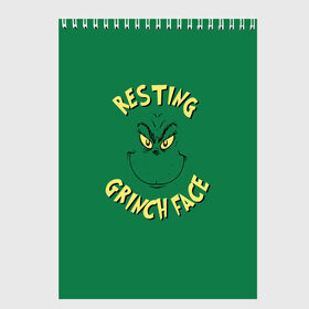Скетчбук с принтом Resting Grinch Face в Новосибирске, 100% бумага
 | 48 листов, плотность листов — 100 г/м2, плотность картонной обложки — 250 г/м2. Листы скреплены сверху удобной пружинной спиралью | grinch | гринч | новый год | рождество