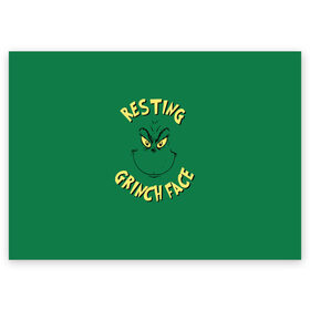 Поздравительная открытка с принтом Resting Grinch Face в Новосибирске, 100% бумага | плотность бумаги 280 г/м2, матовая, на обратной стороне линовка и место для марки
 | Тематика изображения на принте: grinch | гринч | новый год | рождество