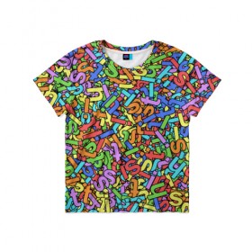 Детская футболка 3D с принтом Радужные буквы s, h, i, t в Новосибирске, 100% гипоаллергенный полиэфир | прямой крой, круглый вырез горловины, длина до линии бедер, чуть спущенное плечо, ткань немного тянется | алфавит | буква | паттрен | радуга | слово | узор