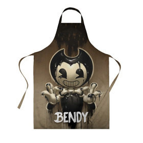 Фартук 3D с принтом Bendy в Новосибирске, 100% полиэстер | общий размер — 65 х 85 см, ширина нагрудника — 26 см, горловина — 53 см, длина завязок — 54 см, общий обхват в поясе — 173 см. Принт на завязках и на горловине наносится с двух сторон, на основной части фартука — только с внешней стороны | bendy | bendy in the ink machine | cartoon | game | бенди | игра