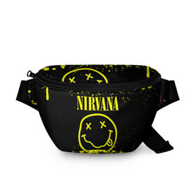 Поясная сумка 3D с принтом Nirvana в Новосибирске, 100% полиэстер | плотная ткань, ремень с регулируемой длиной, внутри несколько карманов для мелочей, основное отделение и карман с обратной стороны сумки застегиваются на молнию | grunge | kurt cobain | nirvana | группы | курт кобейн | музыка | нирвана | рок | смайл | смайлик