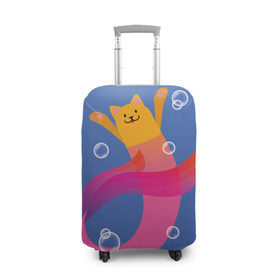 Чехол для чемодана 3D с принтом Кот русалка в Новосибирске, 86% полиэфир, 14% спандекс | двустороннее нанесение принта, прорези для ручек и колес | вода | кот | котик | море | розовый | русалка | рыжий | синий