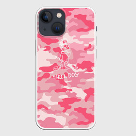 Чехол для iPhone 13 mini с принтом Hellboy в Новосибирске,  |  | Тематика изображения на принте: hellboy | hip hop | lil | lil peep | pink | pip | rap | барт | камуфляж | камуфляж розовый | лил | лилпип | пип | реп | симпсон | симпсоны | толстовка лил пипа | хеллбой | хипхоп