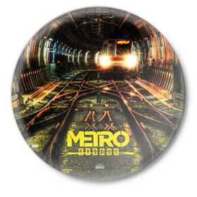 Значок с принтом METRO EXODUS в Новосибирске,  металл | круглая форма, металлическая застежка в виде булавки | ak47 | metro 2033 | metro exodus | апокалипсис | артем | глуховский | дорога | маски | ночь | оружие | поезд | противогаз | сталкеры