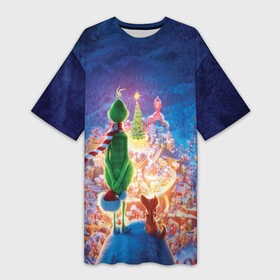 Платье-футболка 3D с принтом Dr. Seuss The Grinch в Новосибирске,  |  | benedict | christmas | cumberbatch | grinch | max | whoville | winter | бенедикт | год | гринч | зима | камбербэтч | ктоград | макс | новый | рождество | снег | снежинки
