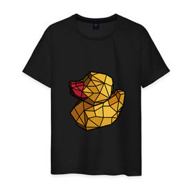 Мужская футболка хлопок с принтом Геометрическая уточка в Новосибирске, 100% хлопок | прямой крой, круглый вырез горловины, длина до линии бедер, слегка спущенное плечо. | 3d | bird | duck | geometric | геометрия | птица | утка