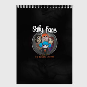 Скетчбук с принтом Sally Face в Новосибирске, 100% бумага
 | 48 листов, плотность листов — 100 г/м2, плотность картонной обложки — 250 г/м2. Листы скреплены сверху удобной пружинной спиралью | sally face | гизмо | девид | девочка | игра | лари | ларри | мальчик | маска | мрачная | на лице | пых | с протезом | сал | сали | салли | салли фейс | фейс | фэйс | эддисон | эшли