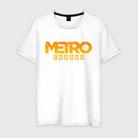 Мужская футболка хлопок с принтом MERO EXODUS в Новосибирске, 100% хлопок | прямой крой, круглый вырез горловины, длина до линии бедер, слегка спущенное плечо. | exodus | horror | metro 2033 | metro exodus | survival | yellow | желтый | игры | исход | метро | метро 2035