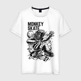 Мужская футболка хлопок с принтом Обезьяна на Скейте в Новосибирске, 100% хлопок | прямой крой, круглый вырез горловины, длина до линии бедер, слегка спущенное плечо. | 