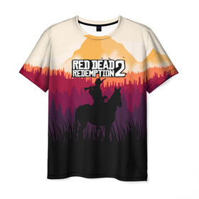 Мужская футболка 3D с принтом Red Dead Redemption 2 в Новосибирске, 100% полиэфир | прямой крой, круглый вырез горловины, длина до линии бедер | game | gamer | rdr2 | red dead redemption 2 | rockstar studios | игры | ковбой