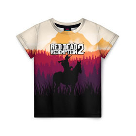 Детская футболка 3D с принтом Red Dead Redemption 2 в Новосибирске, 100% гипоаллергенный полиэфир | прямой крой, круглый вырез горловины, длина до линии бедер, чуть спущенное плечо, ткань немного тянется | game | gamer | rdr2 | red dead redemption 2 | rockstar studios | игры | ковбой
