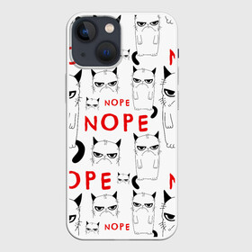 Чехол для iPhone 13 mini с принтом Grumpy Cat. Nope в Новосибирске,  |  | Тематика изображения на принте: злой | кот | котейка | котэ | мем | недовольный | ненавижу | нет | понедельник | угрюмый