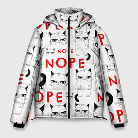 Мужская зимняя куртка 3D с принтом Grumpy Cat Nope! в Новосибирске, верх — 100% полиэстер; подкладка — 100% полиэстер; утеплитель — 100% полиэстер | длина ниже бедра, свободный силуэт Оверсайз. Есть воротник-стойка, отстегивающийся капюшон и ветрозащитная планка. 

Боковые карманы с листочкой на кнопках и внутренний карман на молнии. | злой | кот | котейка | котэ | мем | недовольный | ненавижу | нет | понедельник | угрюмый