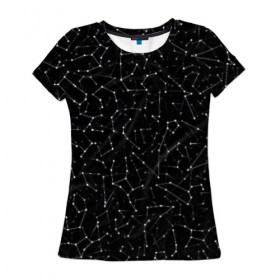 Женская футболка 3D с принтом Созвездия знаков зодиака в Новосибирске, 100% полиэфир ( синтетическое хлопкоподобное полотно) | прямой крой, круглый вырез горловины, длина до линии бедер | астролог | астрология | все | гороскоп | звезда | звезды | зодиак | космос | небо | паттерн | созвездие | черный