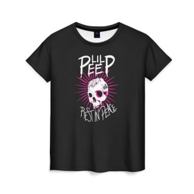 Женская футболка 3D с принтом Lil Peep. Rest In Peace в Новосибирске, 100% полиэфир ( синтетическое хлопкоподобное полотно) | прямой крой, круглый вырез горловины, длина до линии бедер | лил пип | рэп