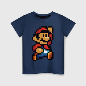 Детская футболка хлопок с принтом Супер Марио в Новосибирске, 100% хлопок | круглый вырез горловины, полуприлегающий силуэт, длина до линии бедер | 8 бит | 8bit | 8бит | bit | dendy | game | mario | pixel | super mario | денди | марио | пиксель | супер марио