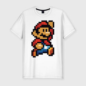Мужская футболка премиум с принтом Супер Марио в Новосибирске, 92% хлопок, 8% лайкра | приталенный силуэт, круглый вырез ворота, длина до линии бедра, короткий рукав | 8 бит | 8bit | 8бит | bit | dendy | game | mario | pixel | super mario | денди | марио | пиксель | супер марио