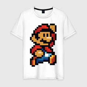 Мужская футболка хлопок с принтом Супер Марио в Новосибирске, 100% хлопок | прямой крой, круглый вырез горловины, длина до линии бедер, слегка спущенное плечо. | 8 бит | 8bit | 8бит | bit | dendy | game | mario | pixel | super mario | денди | марио | пиксель | супер марио