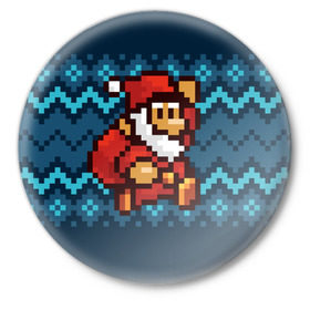 Значок с принтом Марио Санта Клаус в Новосибирске,  металл | круглая форма, металлическая застежка в виде булавки | 8 бит | 8bit | 8бит | bit | christmas | dendy | game | mario | new year | pixel | santaclaus | super mario | денди | марио | новый год | пиксель | рождество | санта клаус | супер марио