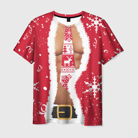 Мужская футболка 3D с принтом Санта в Новосибирске, 100% полиэфир | прямой крой, круглый вырез горловины, длина до линии бедер | дед | костюм | мороз | санта | снежинка | торс