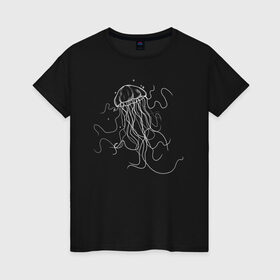 Женская футболка хлопок с принтом Белая медуза векторный рисунок в Новосибирске, 100% хлопок | прямой крой, круглый вырез горловины, длина до линии бедер, слегка спущенное плечо | Тематика изображения на принте: art | medusa | vector | абстракция | вектор | медуза | щупальца