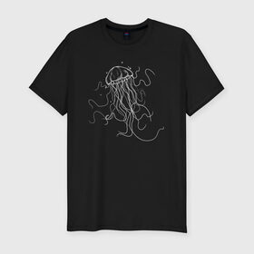 Мужская футболка премиум с принтом Белая медуза векторный рисунок в Новосибирске, 92% хлопок, 8% лайкра | приталенный силуэт, круглый вырез ворота, длина до линии бедра, короткий рукав | Тематика изображения на принте: art | medusa | vector | абстракция | вектор | медуза | щупальца