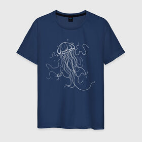 Мужская футболка хлопок с принтом Белая медуза векторный рисунок в Новосибирске, 100% хлопок | прямой крой, круглый вырез горловины, длина до линии бедер, слегка спущенное плечо. | art | medusa | vector | абстракция | вектор | медуза | щупальца