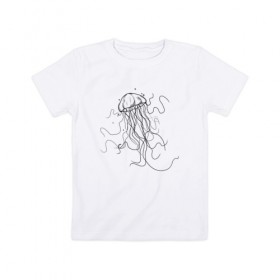 Детская футболка хлопок с принтом Черная медуза векторный рисуно в Новосибирске, 100% хлопок | круглый вырез горловины, полуприлегающий силуэт, длина до линии бедер | art | meduza | абстракция.vector | вектор | медуза | щупальца